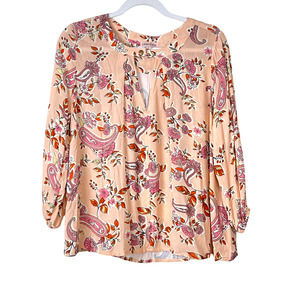 Bloomfield Coral Floral Paisley Long Sleeve Blouse NWT Size Large
